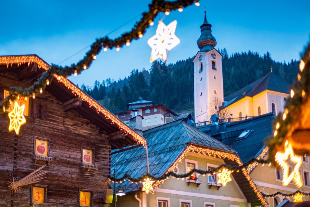 Christmas atmosphere ine decorated town of Salzburg